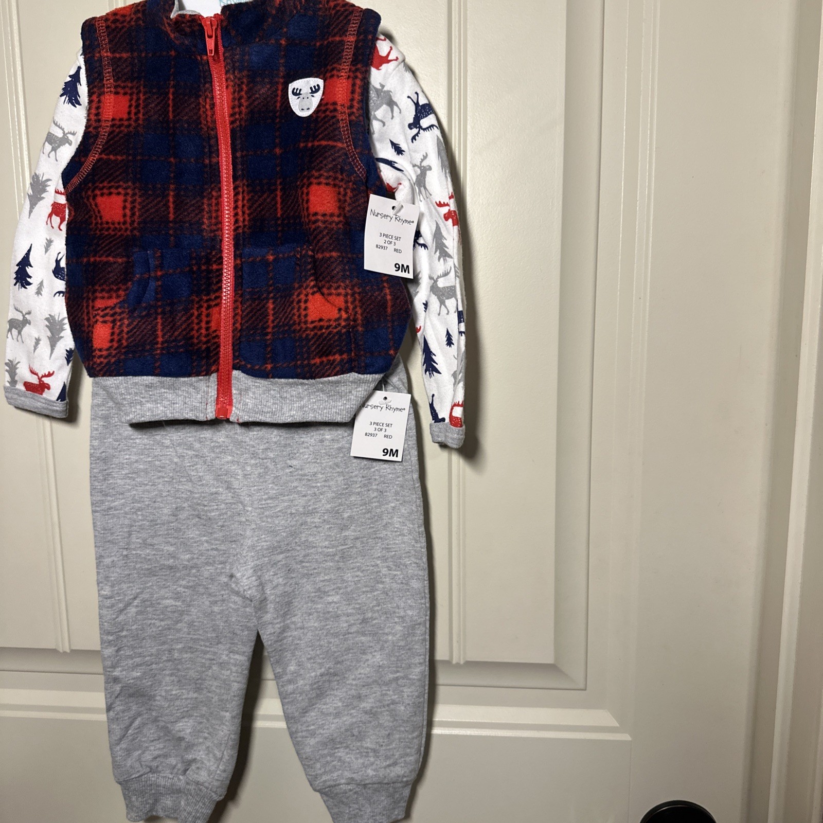 Nursery Rhyme 3 Piece Set Pants Bodysuit Vest Outfit Baby Boy Size 9 Months 9M