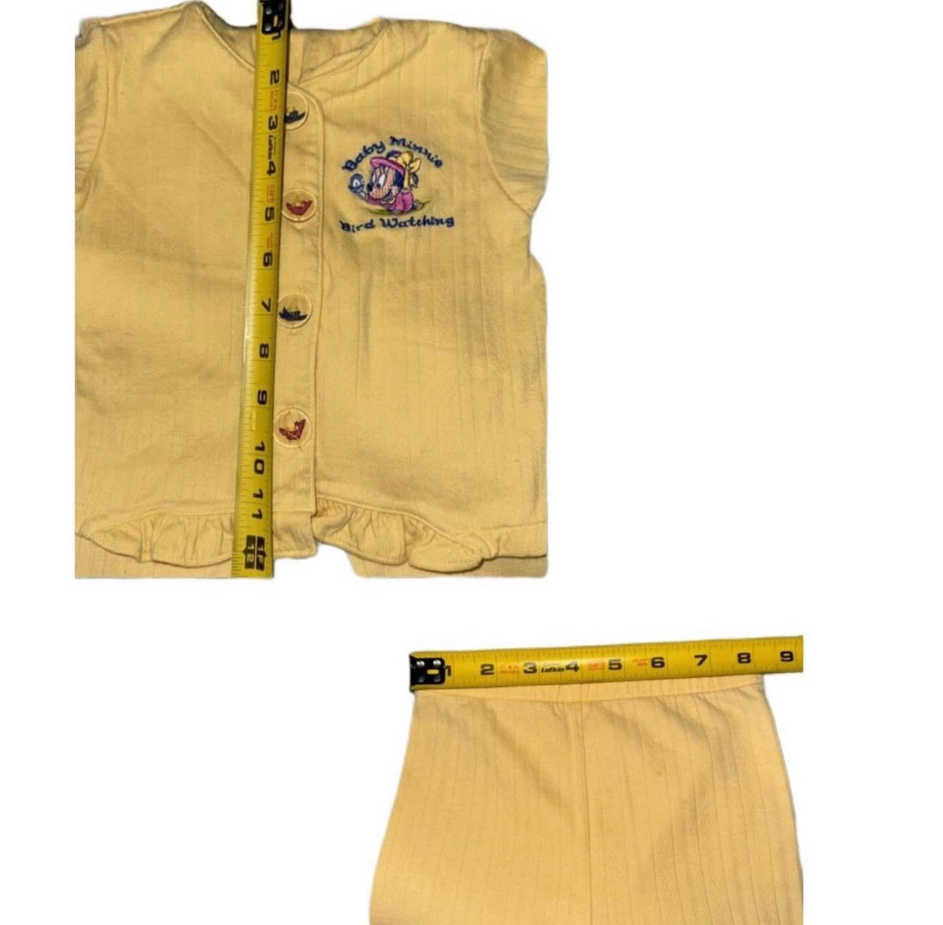 Disney Minnie Mouse Yellow 2-Piece Baby Toddler Pants Set Embroidered Button