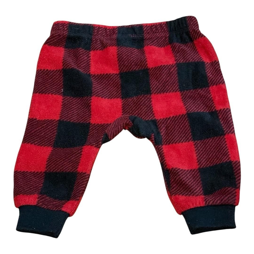 Canadiana Baby Outfit Set 6-9M Red Buffalo Plaid Moose Bodysuit Pants Bib Hat