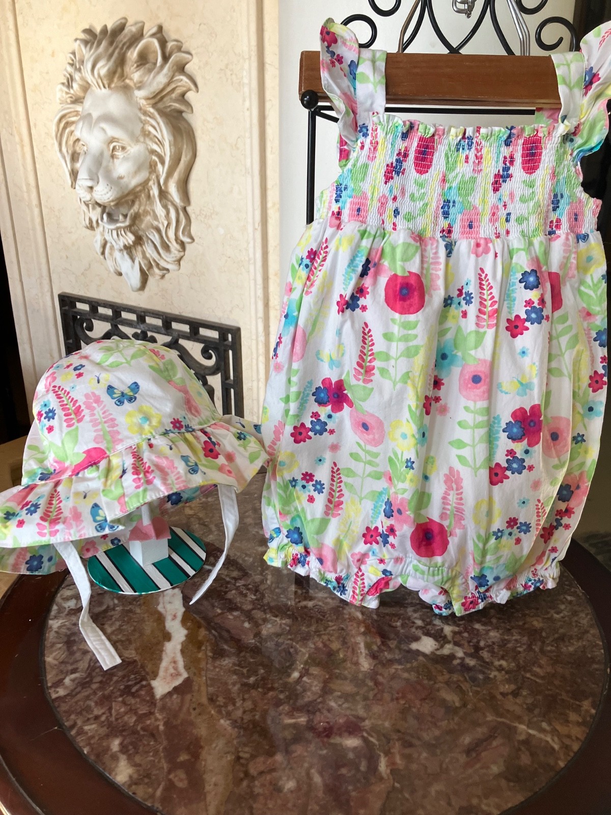 Gymboree 2017 Meow and Roar bubble romper hat chin strap 18-24