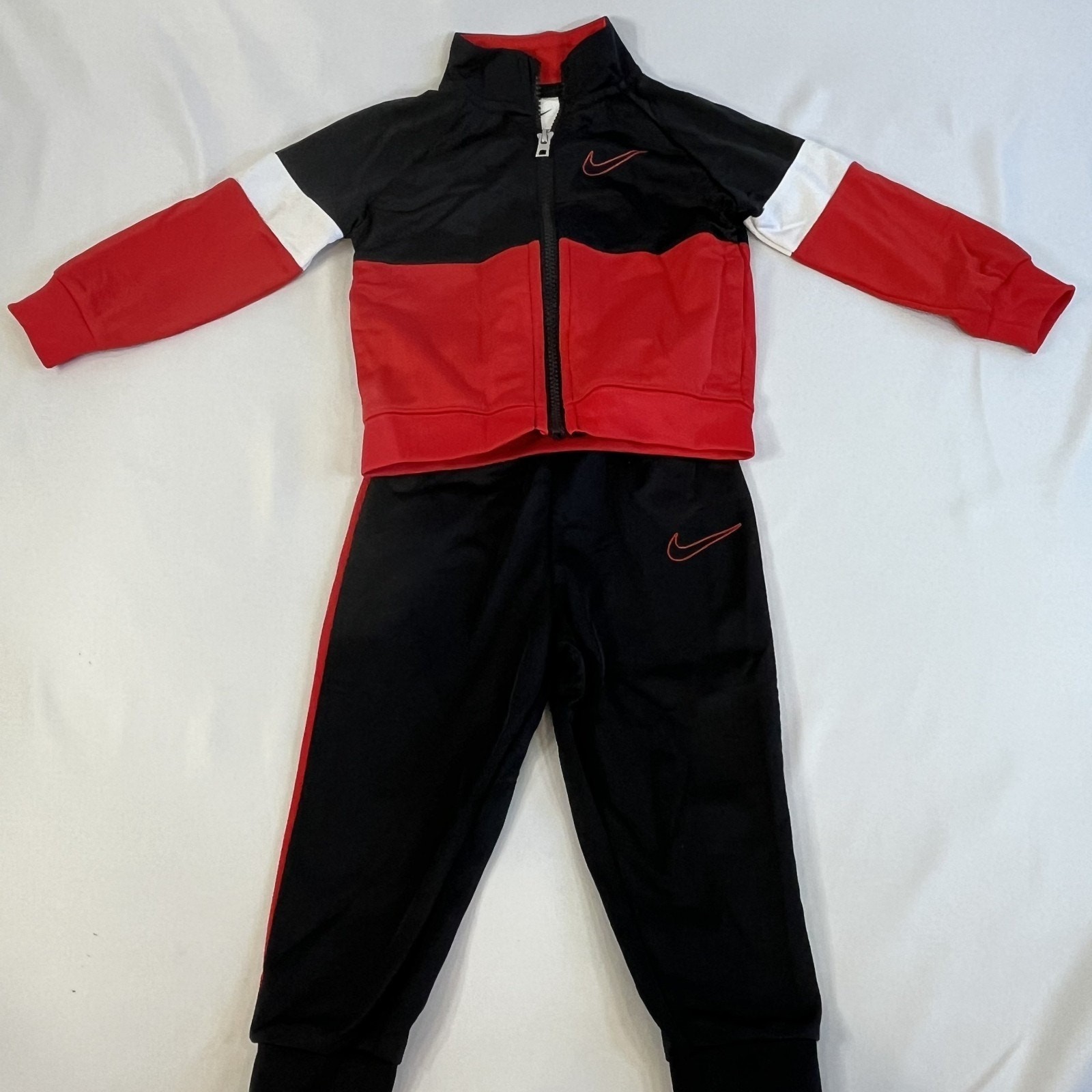 Nike Toddler Tracksuit Set Jacket Pants Red Black Athletic 18M
