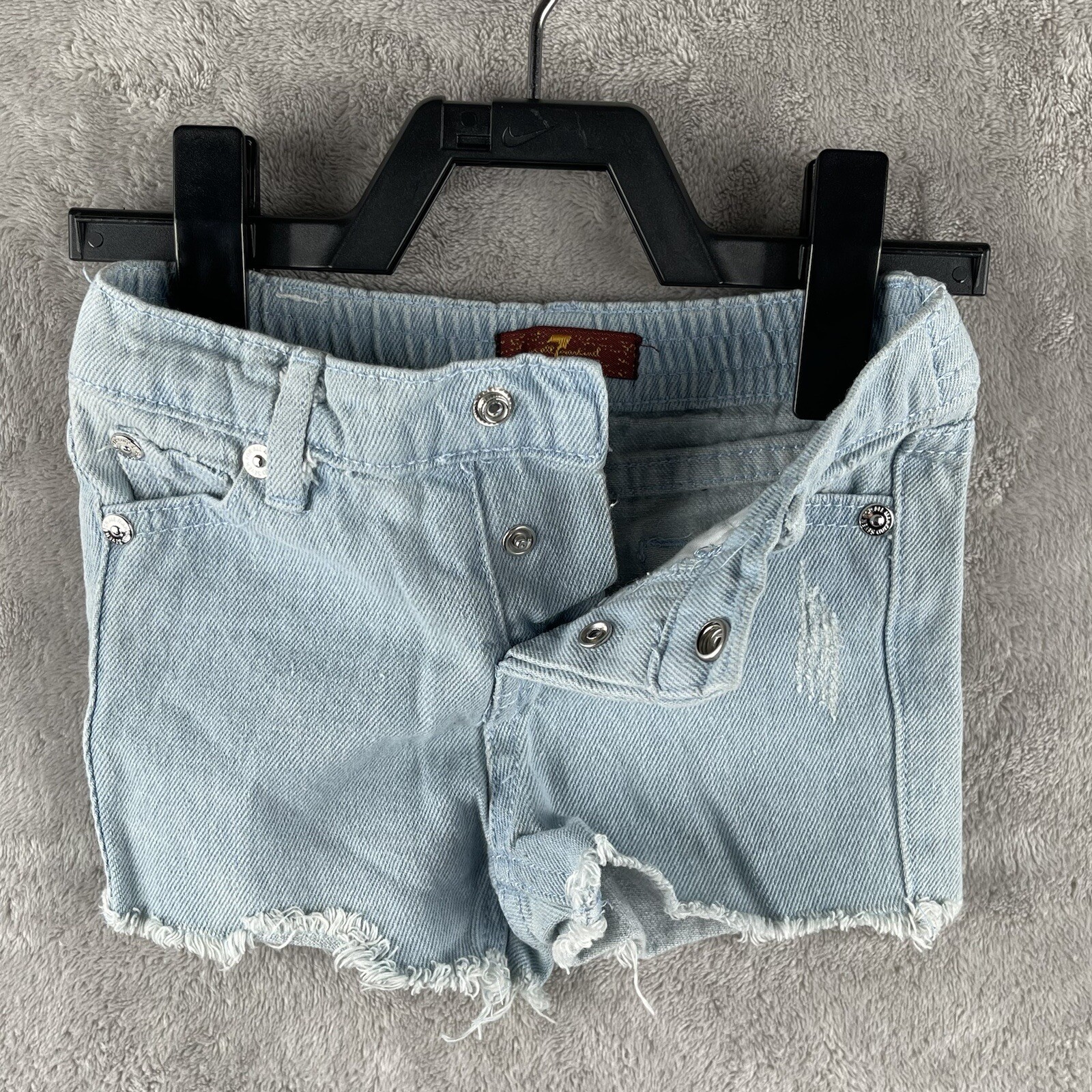 7 For All Mankind Girls Denim Shorts Light Wash Frayed Hem Size 24M Toddler