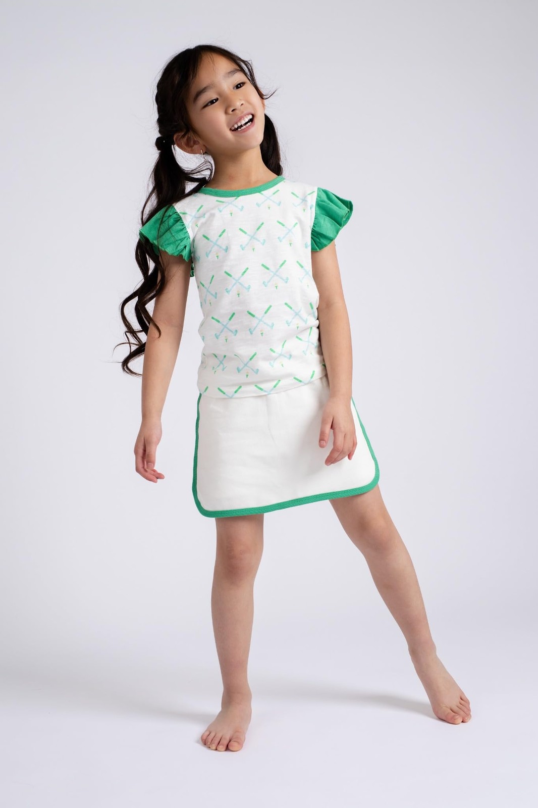 monica + andy Ruffle Tee + Skort Set, Size 14, Green & 14 Years, Golf Day
