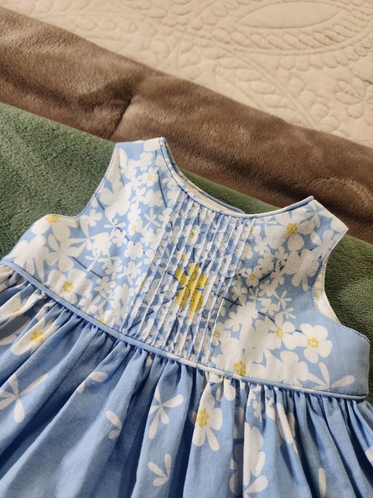 New Blue Floral dress& hat, 100% cotton, one of a kind,high quality, seller made