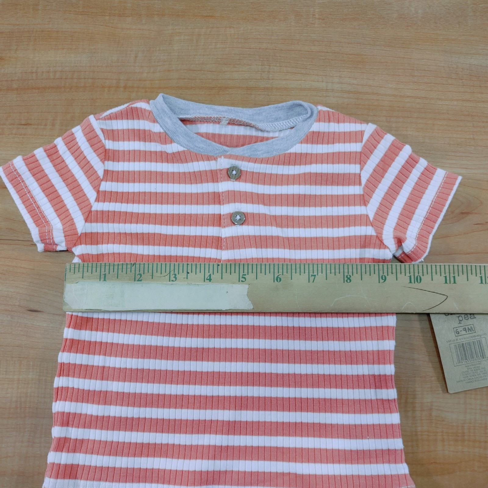 Chick Pea Baby Boys Orange Striped Henley Top and Grey Shorts Set 6-9M