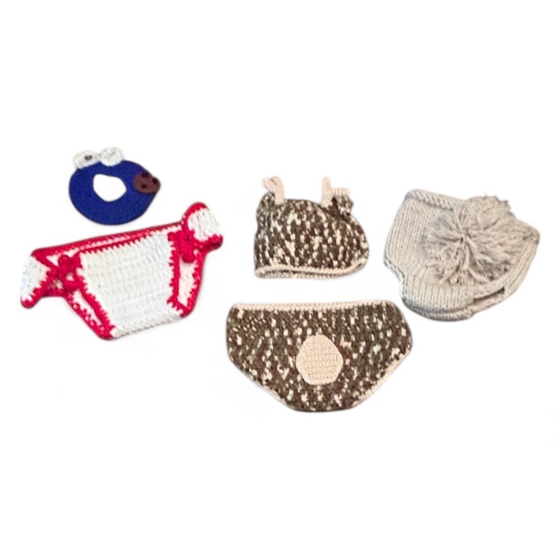 Crochet Knit Baby Bundle Deer Set Diaper Covers Beanie Cookie Monster Homemade
