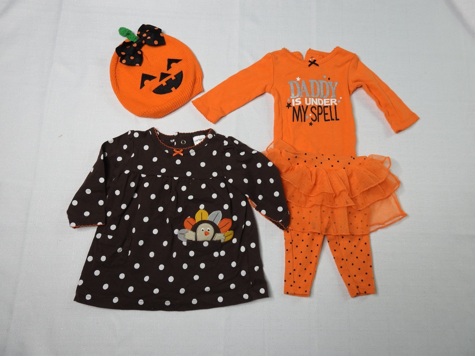 4 Pc Baby Fall Halloween Thanksgiving Lot Pumpkin Hat Sz 0-3