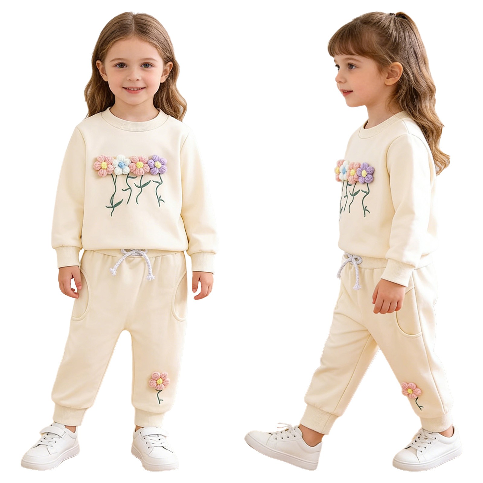 Baby Girls Outfit Cute 2-Piece Elastic Waistband Sweatshirt With Pant Pockets