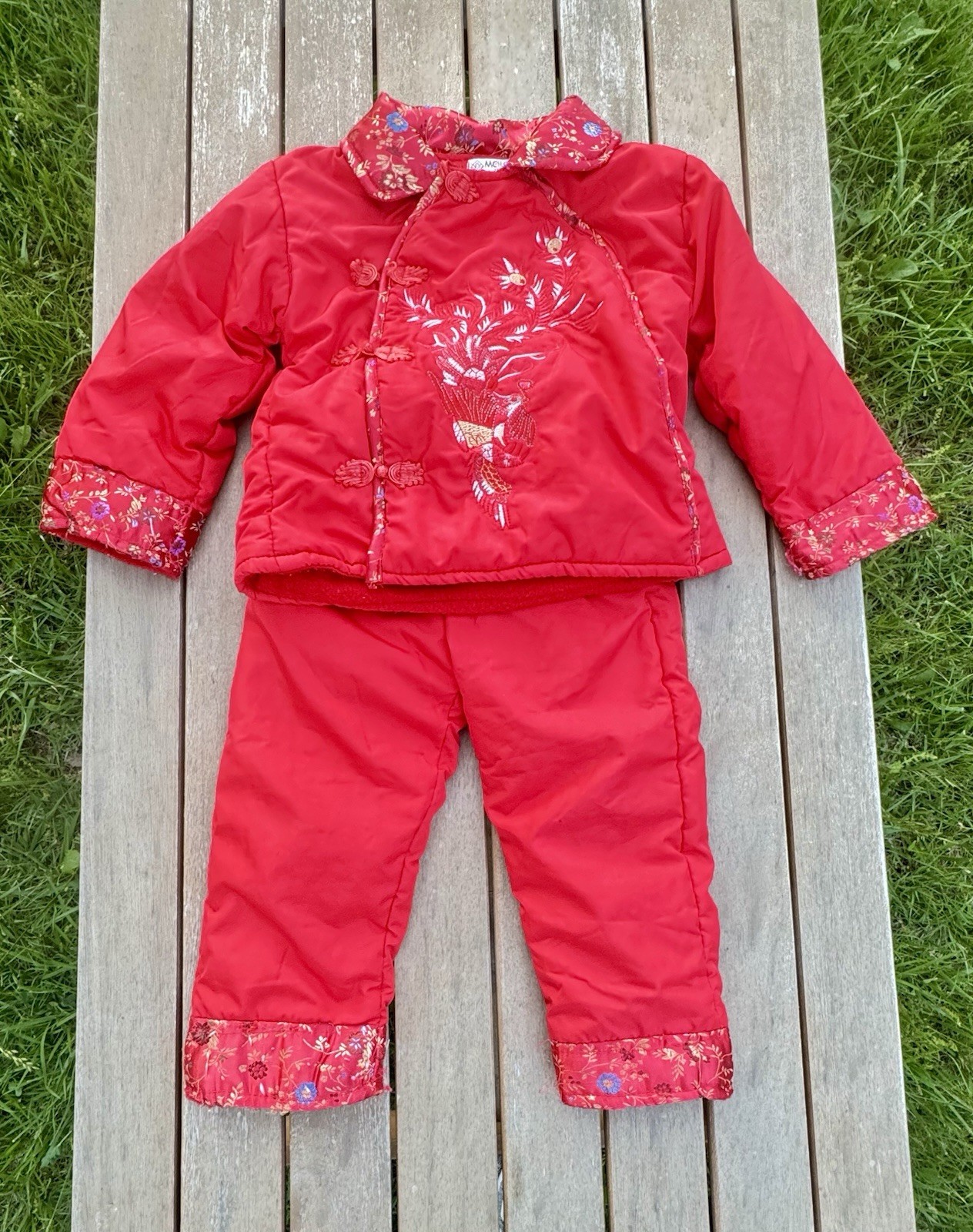 Vintage Red Embroidered Chinese Toddler Set Padded Satin Lunar New Year Outfit