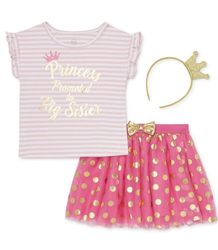 Promoted To Big Sister Girls Outfit Size 12 Months Tutu Crown Headband Princess