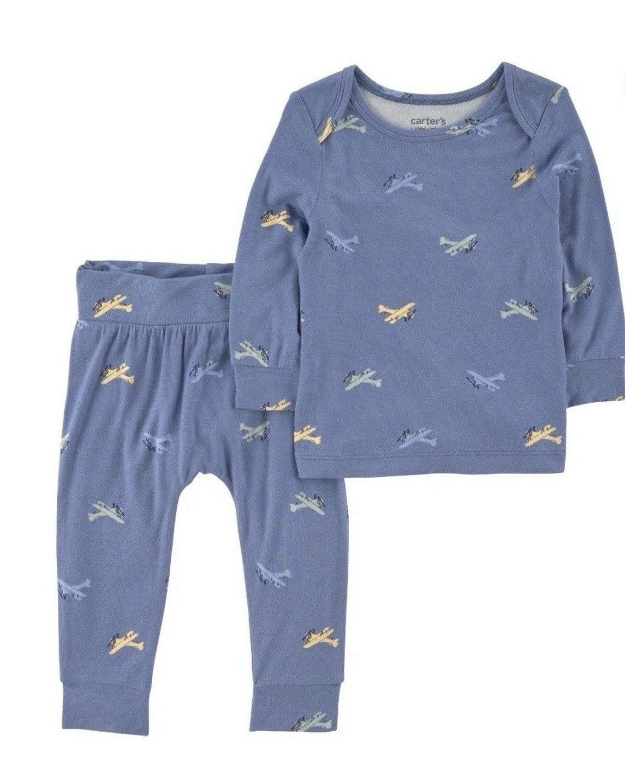 Preemie Baby Boys Blue 2 Piece “Planes” Long Sleeve Top & Pants Set