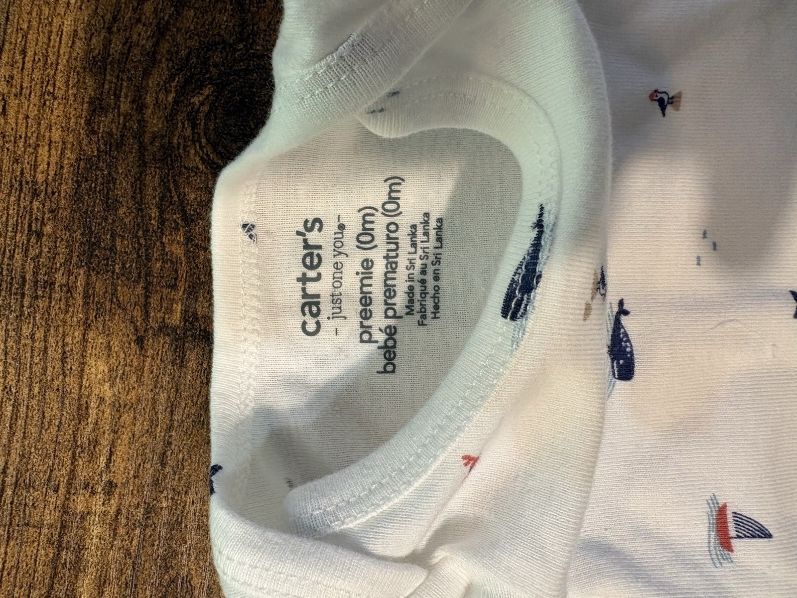 Preemie Baby Matching Set White Whale Print Footed Pants & Long Sleeve Shirt EUC