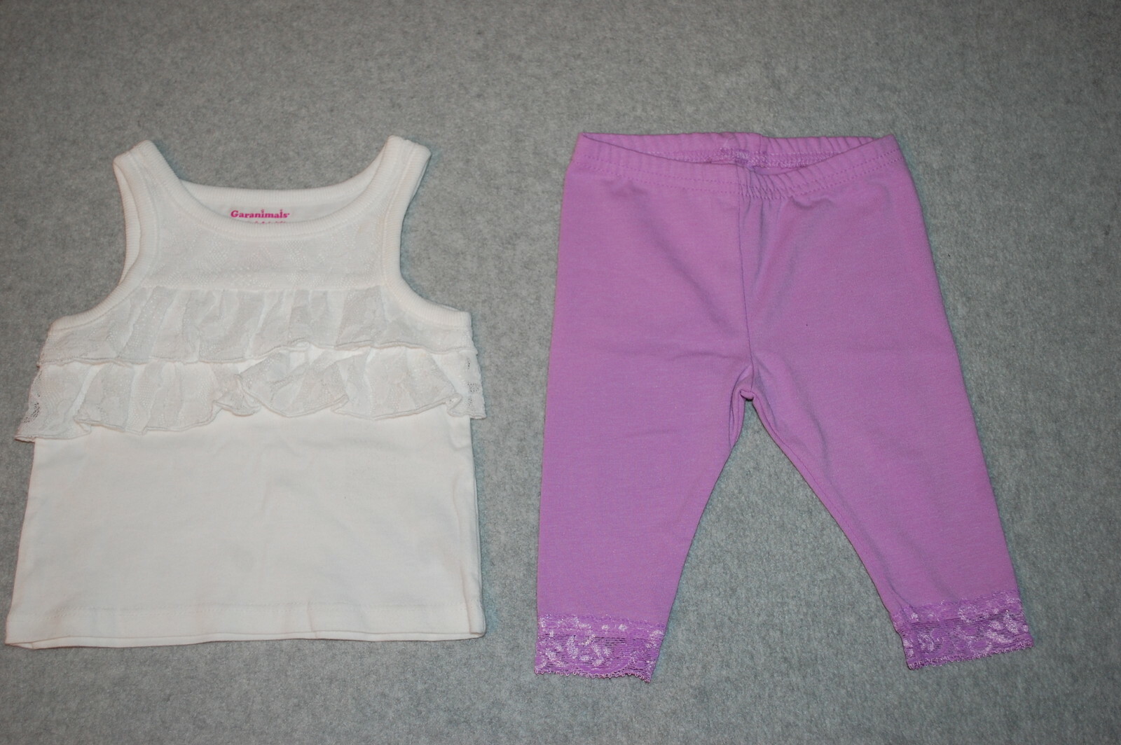 Baby Girls WHITE TANK TOP w/ LACE & RUFFLES Lt Purple Lace Trim Leggings 0-3 MO