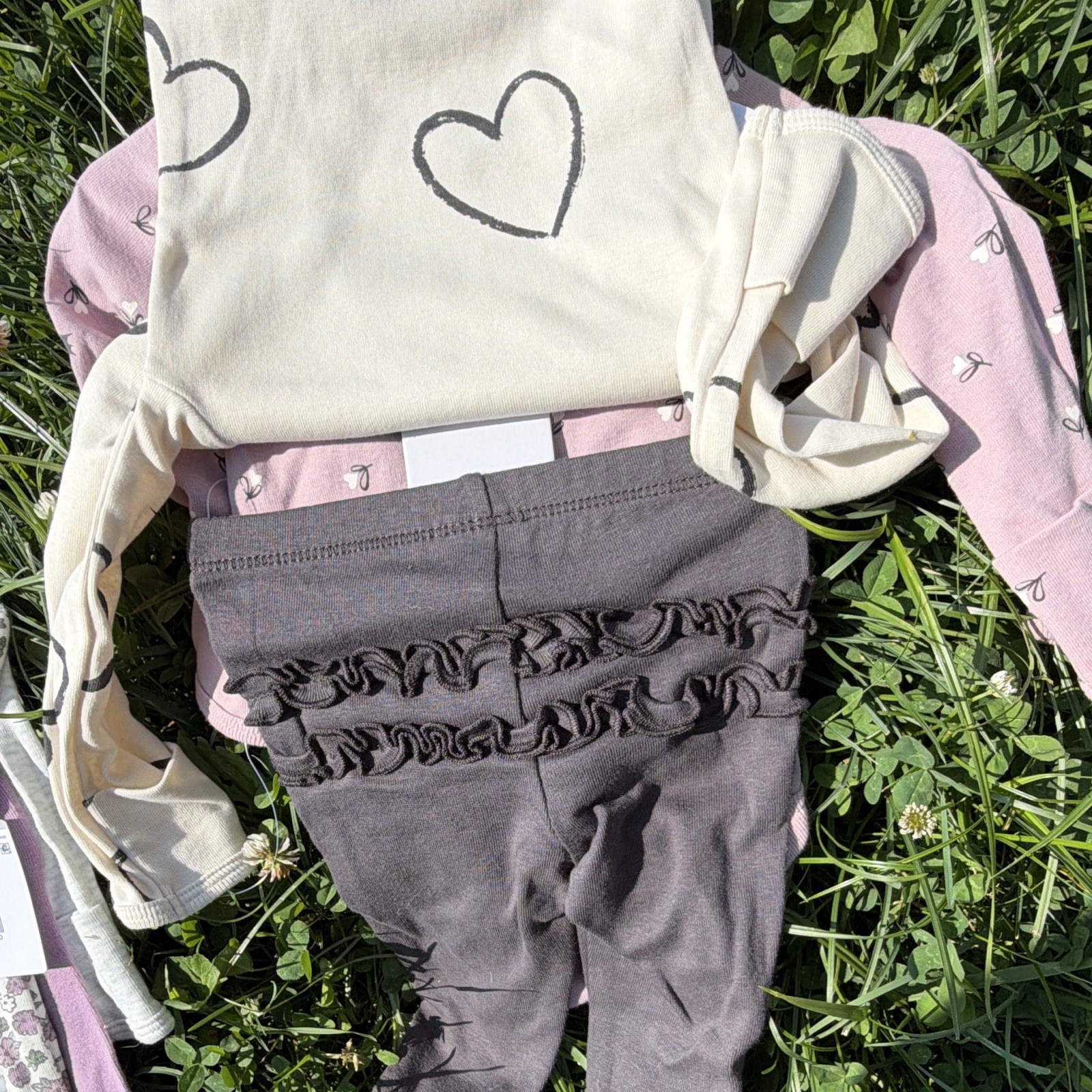 Carter’s 3M 3pc Long Sleeve Cotton Knit Bodysuit & Pants Set Floral Heart