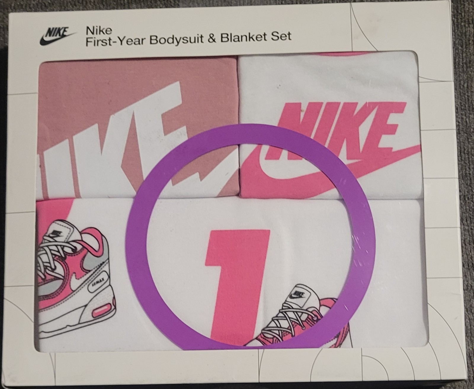 Nike 3 Pc First Year 2 Bodysuits, Blanket & Marker Set – Size 0-12 Months