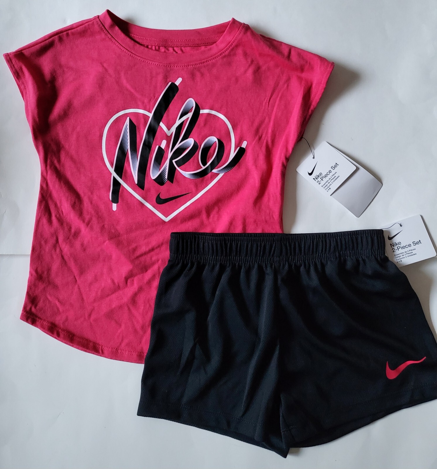 NIKE Girls 2pc shorts Set T-shirt Shorts Athletic Set Size 4 6 6X Pink Blue Blk