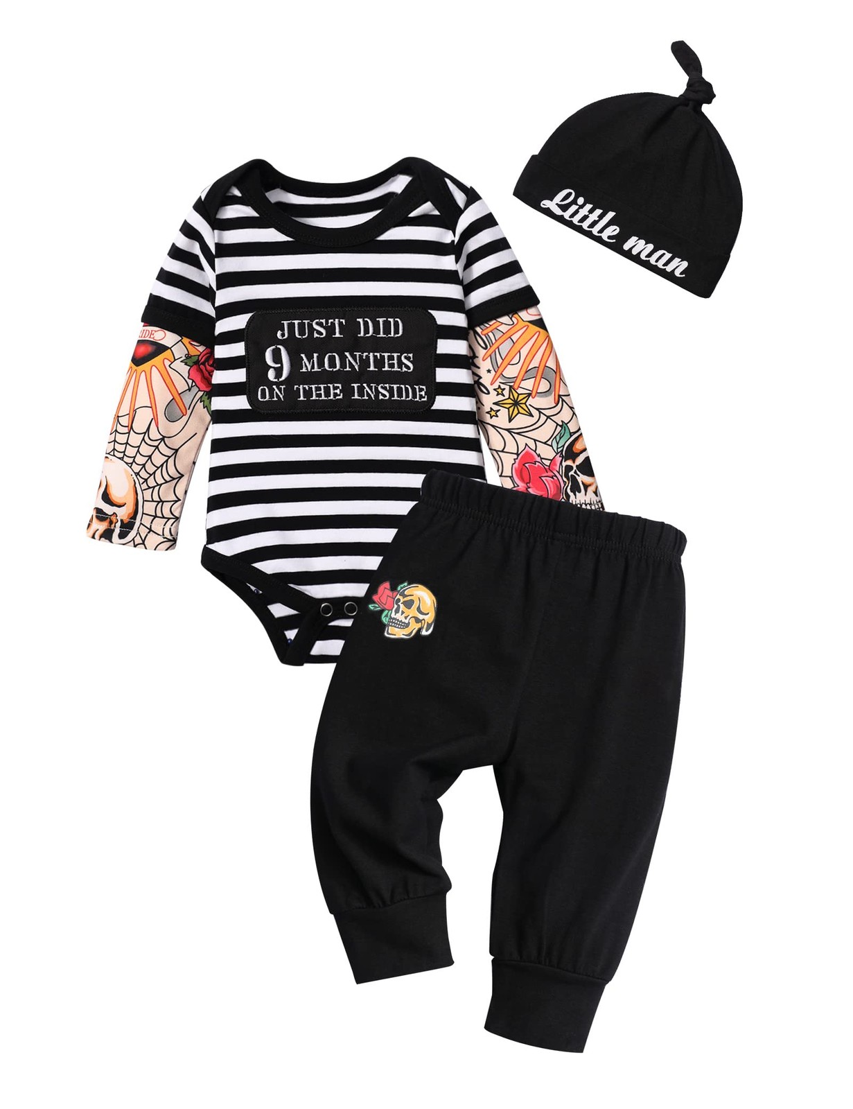 Fommy Baby Boy Clothes 0-3 Months Fake Tattoo Months, Stripe Black
