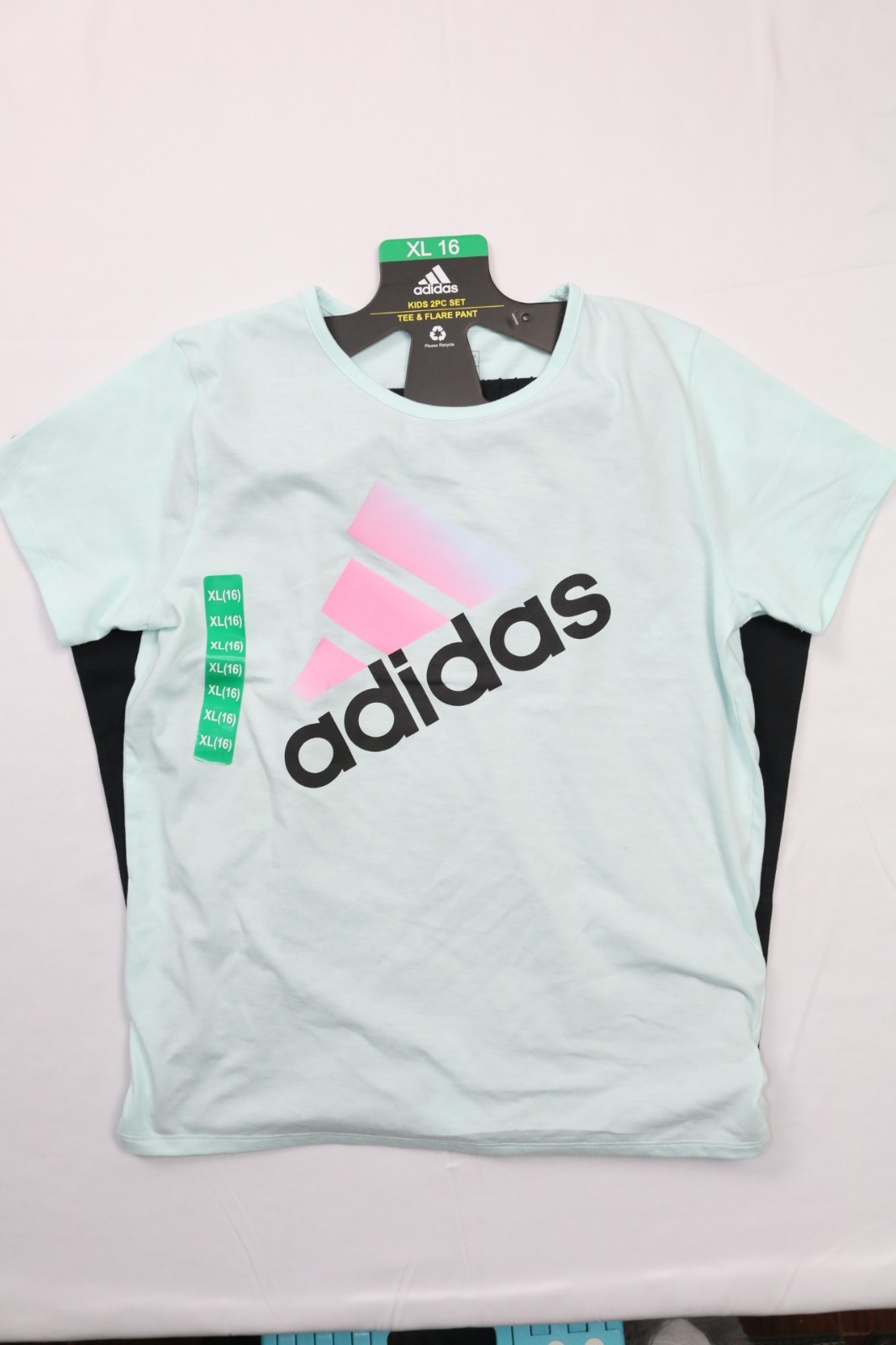 adidas Girls 2-Piece Outfit Tee & Flare Pants Youth Size XL-16 Casual Sportswear