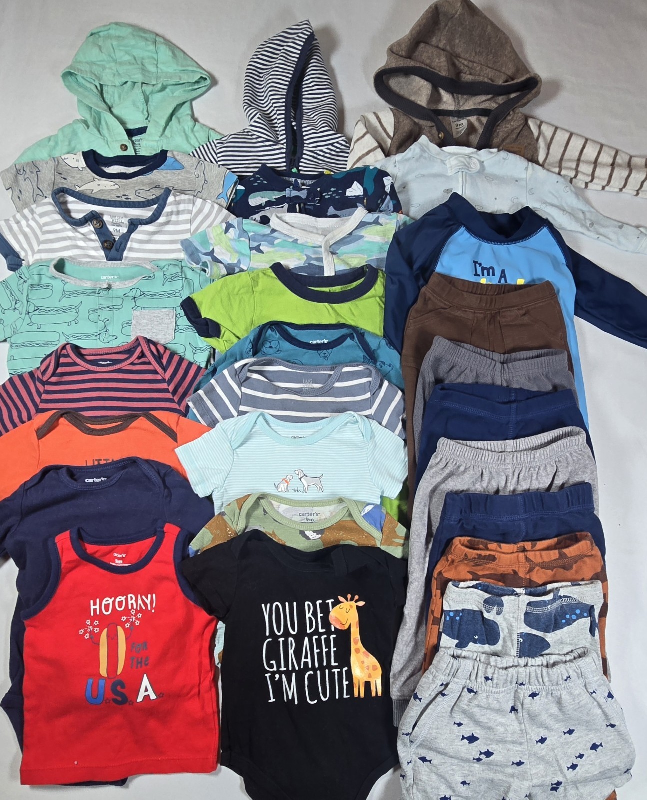 28 Lot Bundle Baby Boy Clothes Bodysuits Sleepers Pants: 9M 9 Months