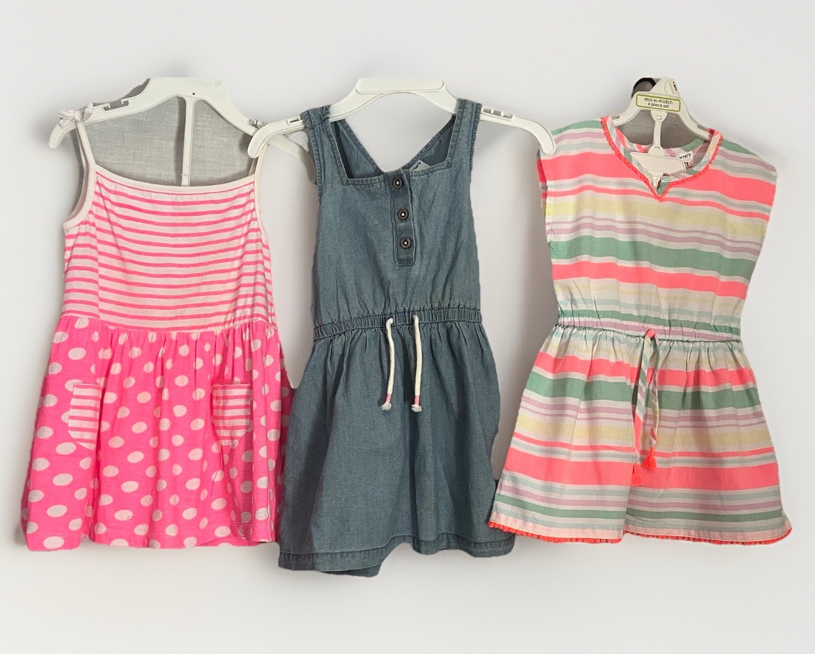 Lot Of 3 Toddler girl Dress size 2T Carter’s Back Straps Cross Over