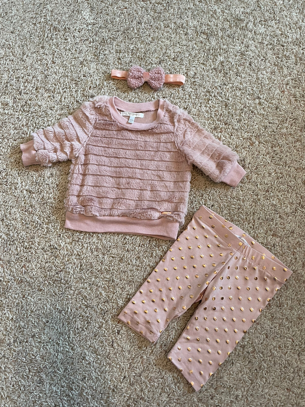 baby girl size 0-3 month Tahari pant set with matching headband mauve