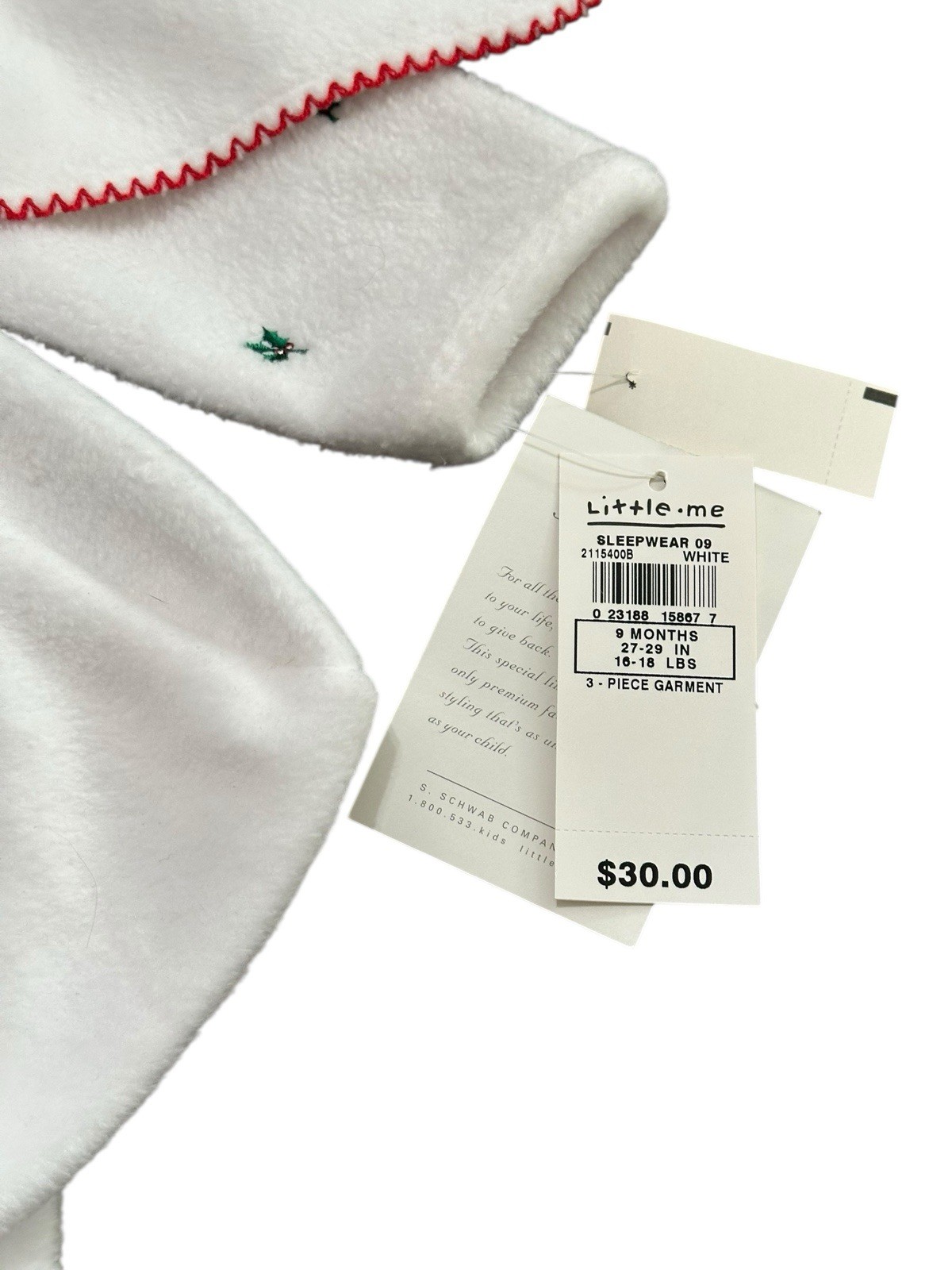 Vintage Little Me Baby’s First Christmas 3 Piece Set 9 Months Sleeper Bib Hat