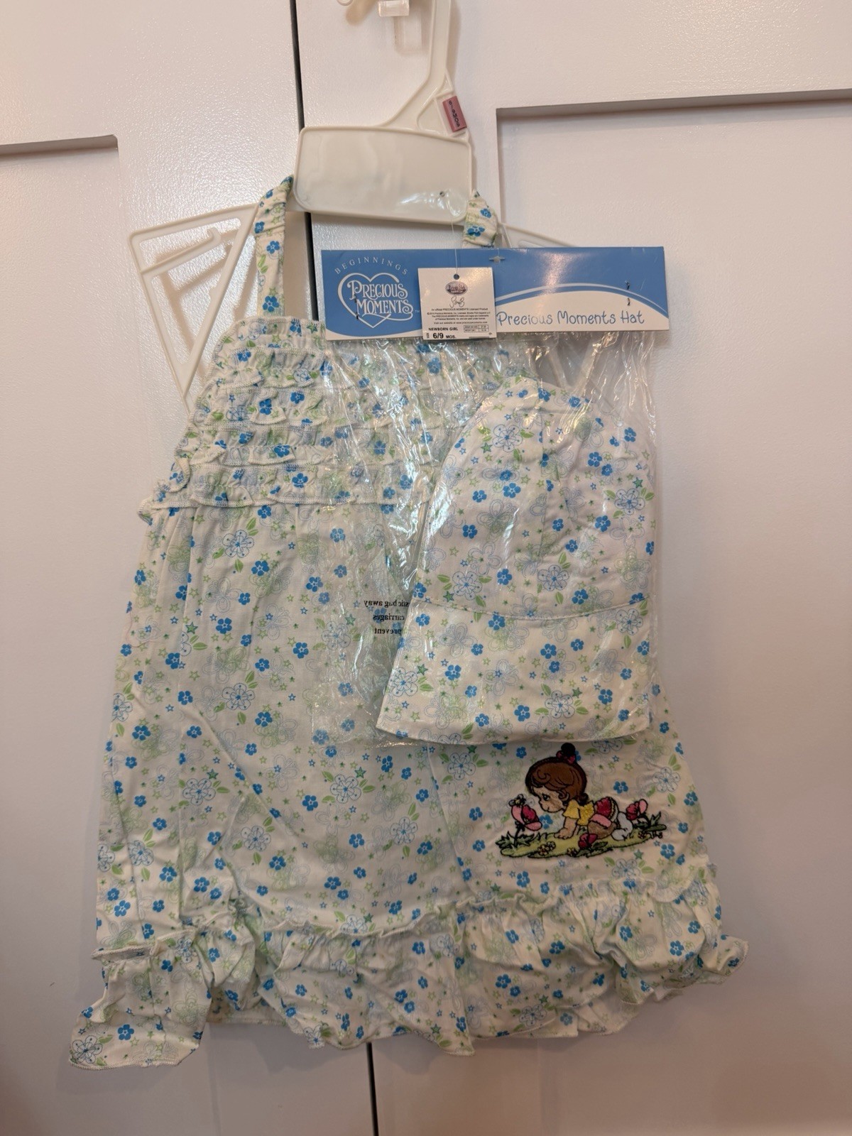 Precious Moments 3PC Floral Dress Diaper Cover & Hat Set NWT 6-9M
