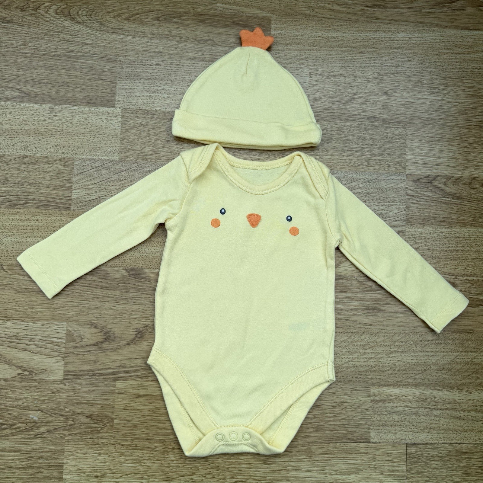 Nutmeg Baby Yellow Chick Long Sleeve Bodysuit + Hat Set 3-6 Months 68cm