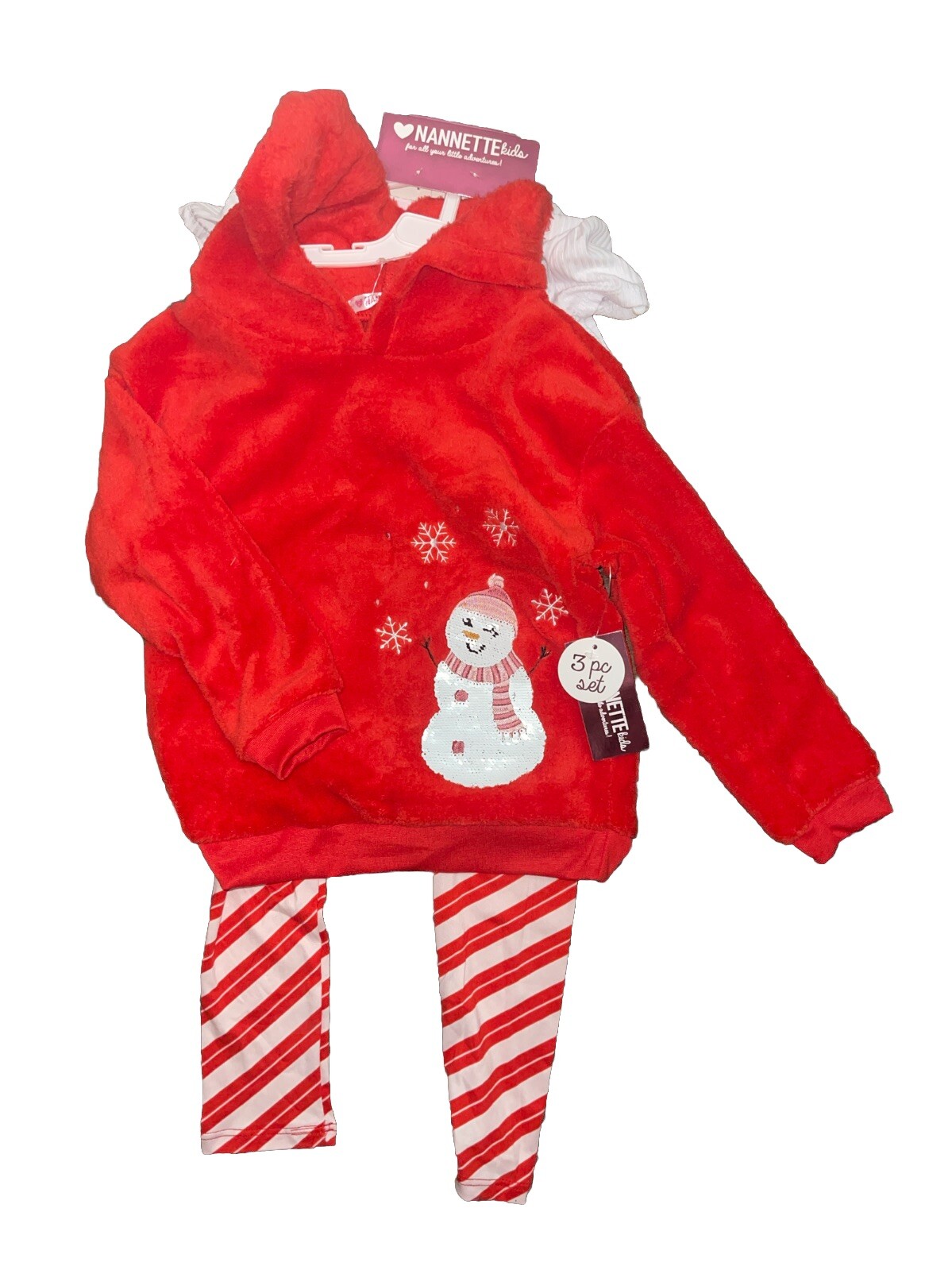 NANNETTE Kids Girl 3 PC Set Hoddie, Leggings And Shirt/ Size 4 Snowman Red NEW