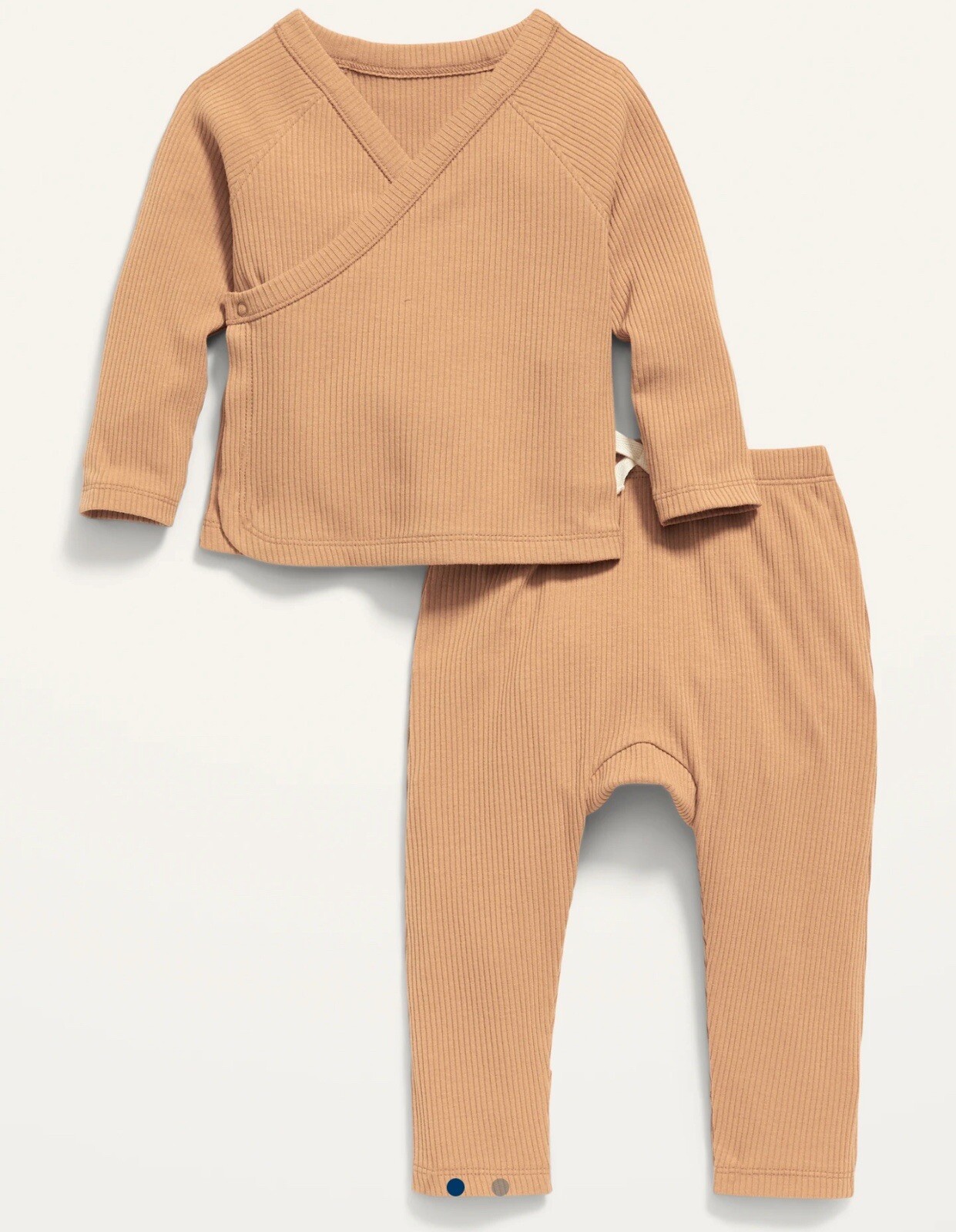 Unisex Rib-Knit Kimono Top and Convertible Footed Leggings Layette Set for Baby