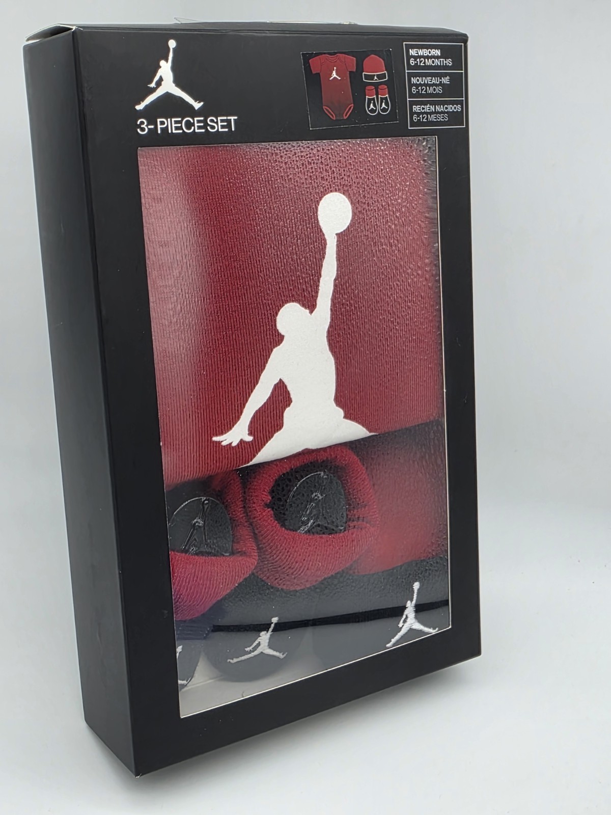 3 Piece Nike Air Jordan Baby Outfit / Gift Set, 6-12 Months, Booties, Hat RED