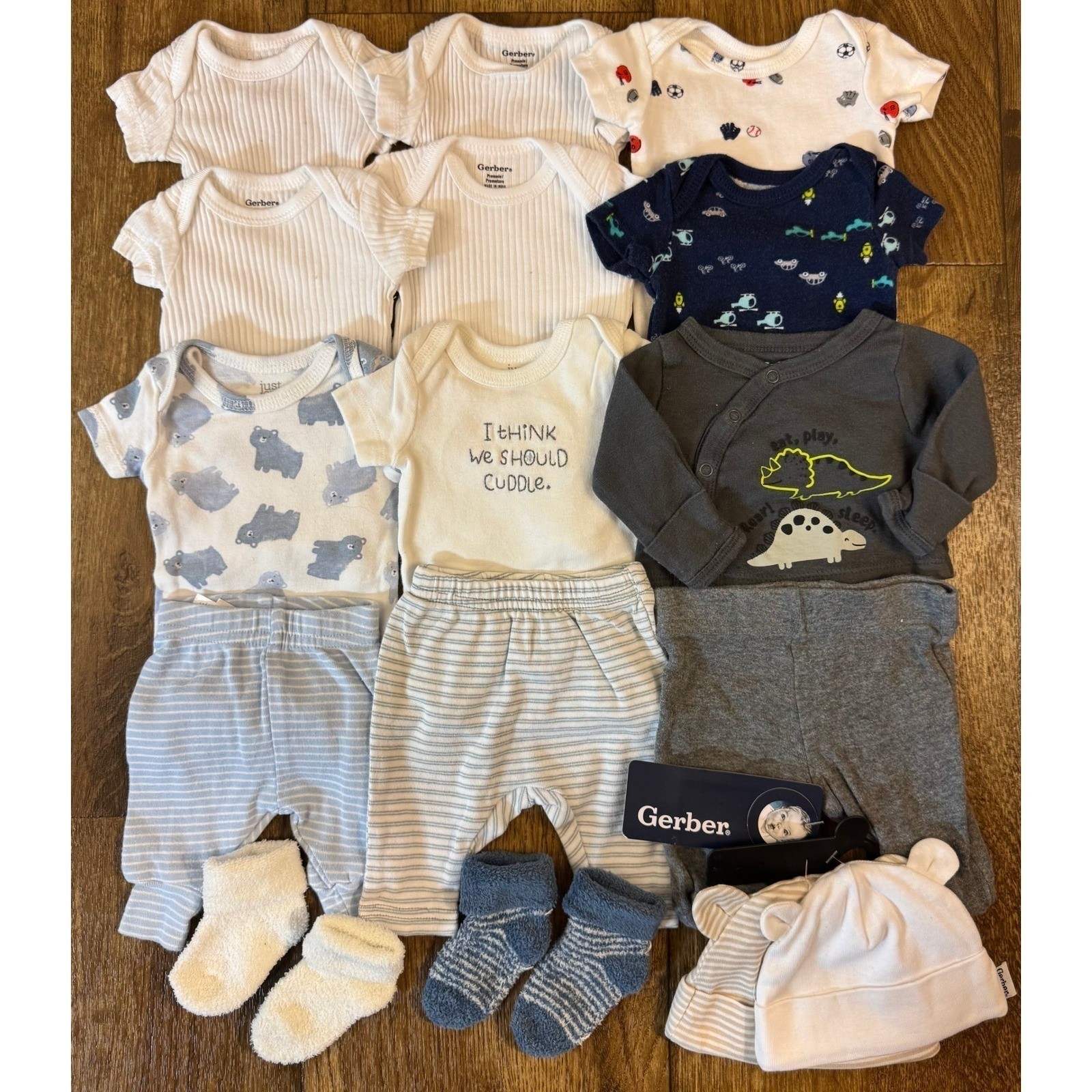 Preemie Baby Boy Basic Clothing Bundle Lot Onesies Shirts Pants Outfits 18 PC