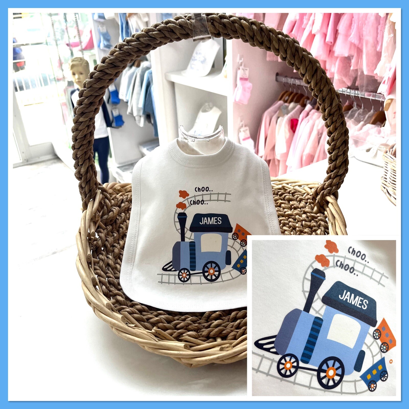 Personalised Boys Bib New Baby Gift Baby Shower christmas Birthday 0-2y Train
