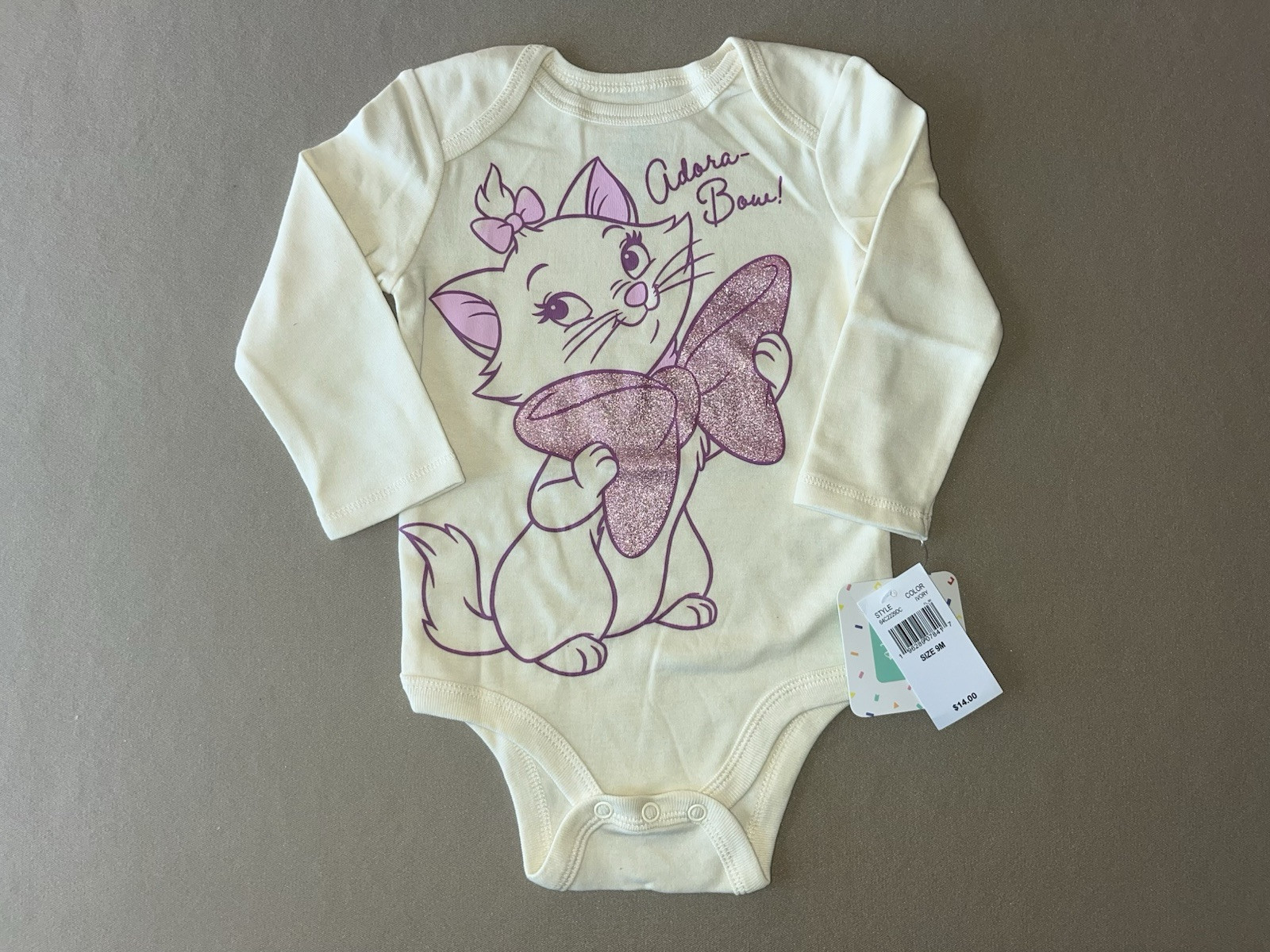 Disney Baby Girls Aristocats “Marie” 9 Months One-Piece Bodysuit, New With Tags