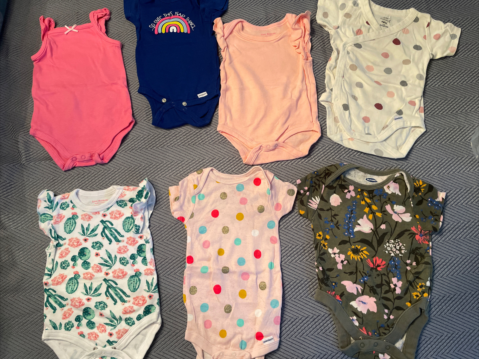 Lot 7 Infant Rainbows Nature Dots Baby 3-6 Month Clothes One-Piece Assortment