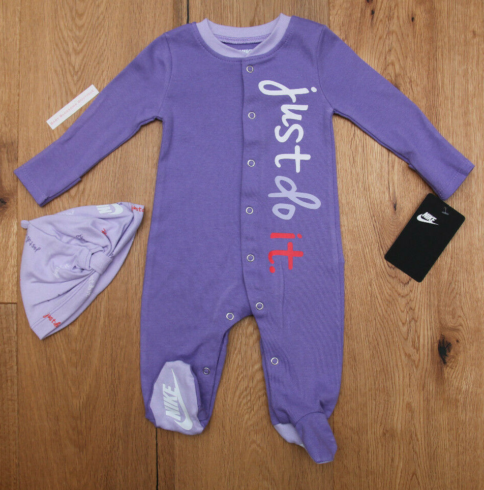 Nike Baby Girl Coverall & Hat Set ~ Purple, Lavender, White & Pink ~ Size 9M ~
