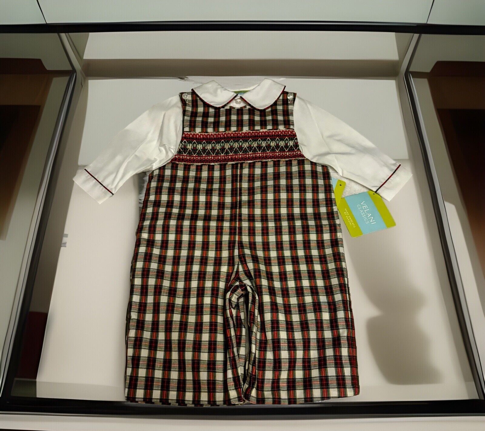 Boys NWT Velani Classics By Anavini Smocked Jon Jon & Shirt 2 Pc Lined 6 Months