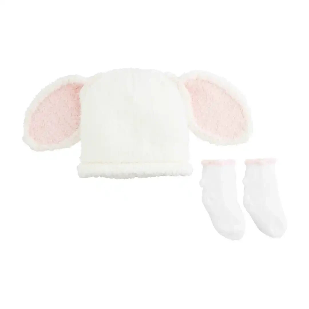 Mud Pie Baby Girl Easter White & Pink Bunny Hat and sock set Size 0-12 M NEW
