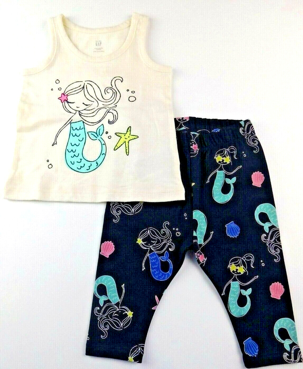 Gap Baby Girl Outfit SIZE 6-12M Tank Top Crop Leggings Cotton Mermaids NEW