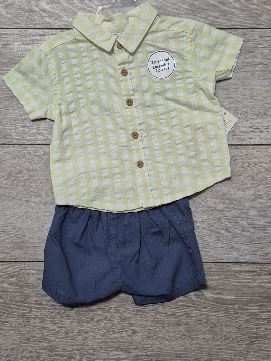 George Baby 2 Piece Green & White Top & Blue Short Woven Resort Summer Set