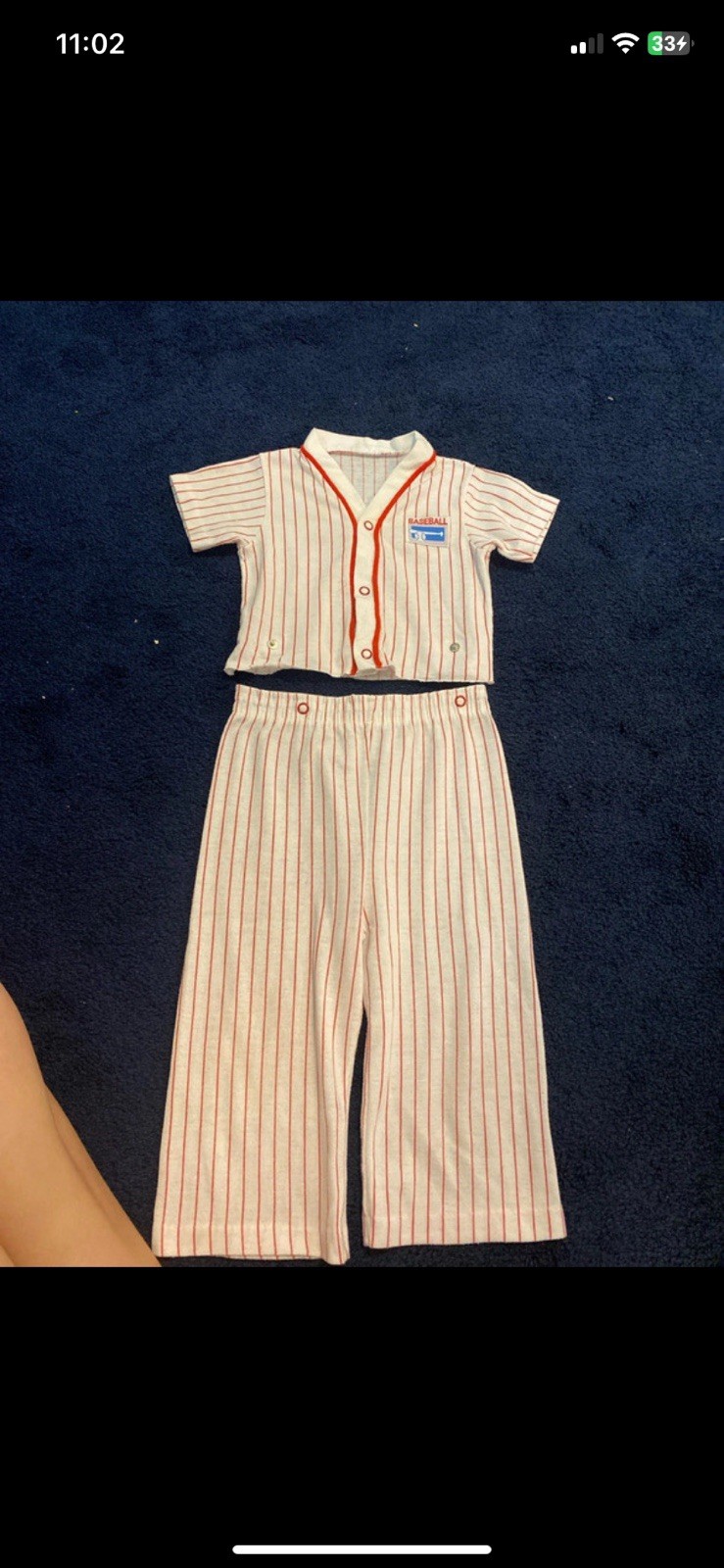 Vintage Carter’s Boys 2Y 2-Piece Baseball Striped Cotton Knit Shirt & Pants Set