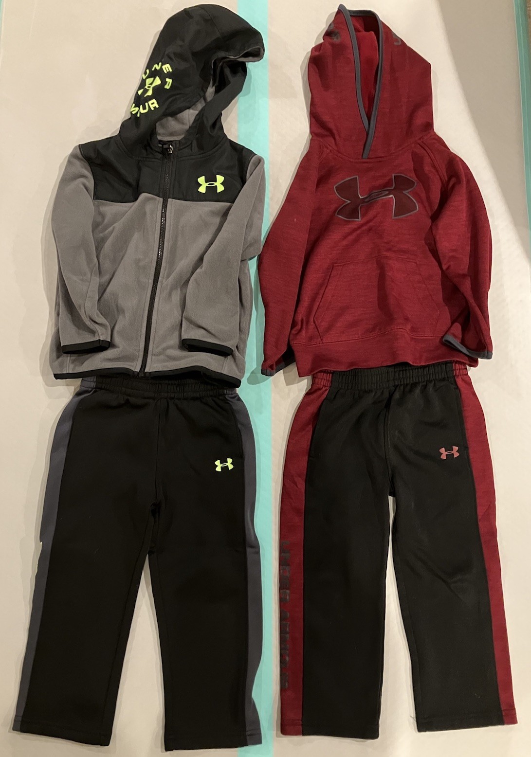 Boys 3T Under Armor Pants & Tops Set Lot Of 2 Black/Red Black/Gray