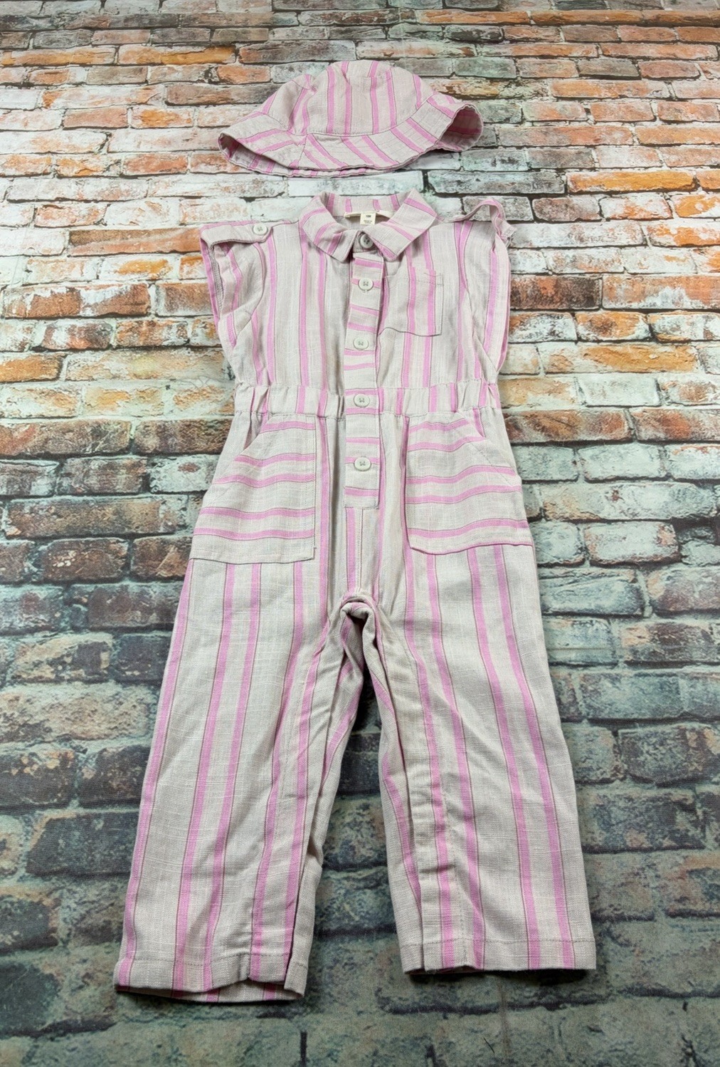 Jessica Simpson Jumpsuit Girls 18 Month Pink Striped Hat Pants Hat Outfit