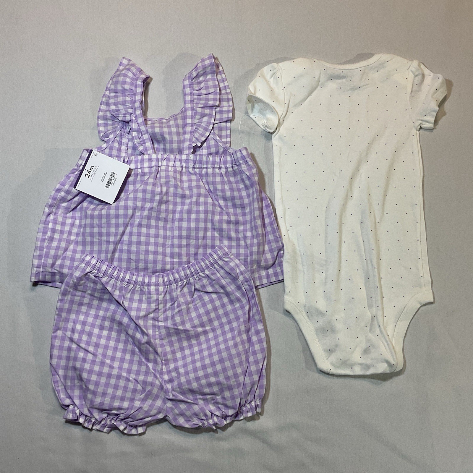 Carters 24 Mth 3 Piece Purple Ginhgam