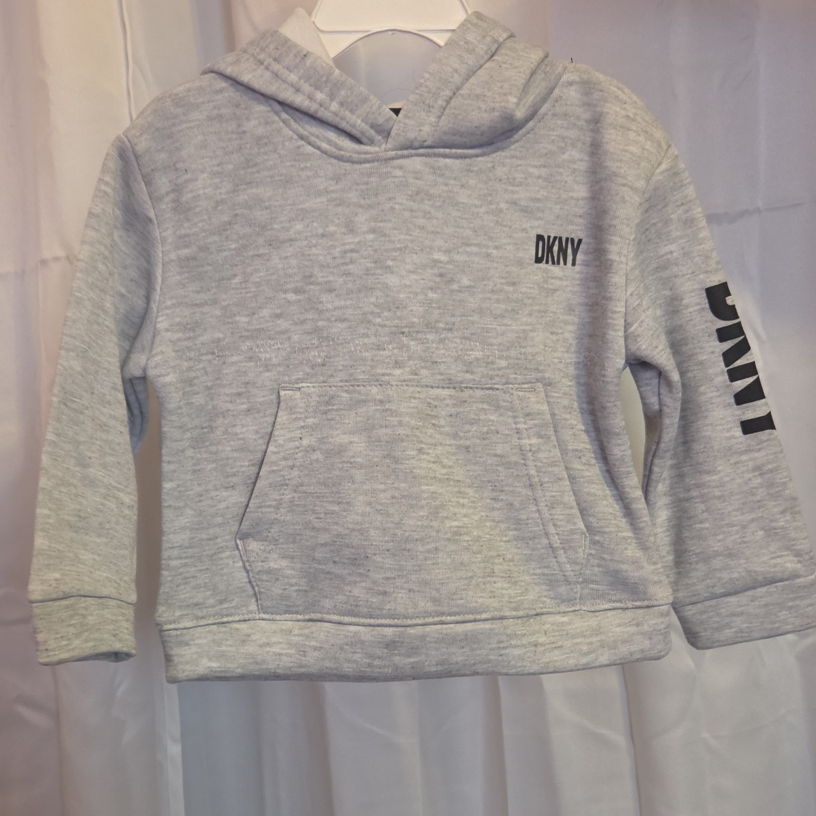 DKNY Boys 24M Gray 2pc Hoodie & Pants Set Fleece Cotton Logo Elastic