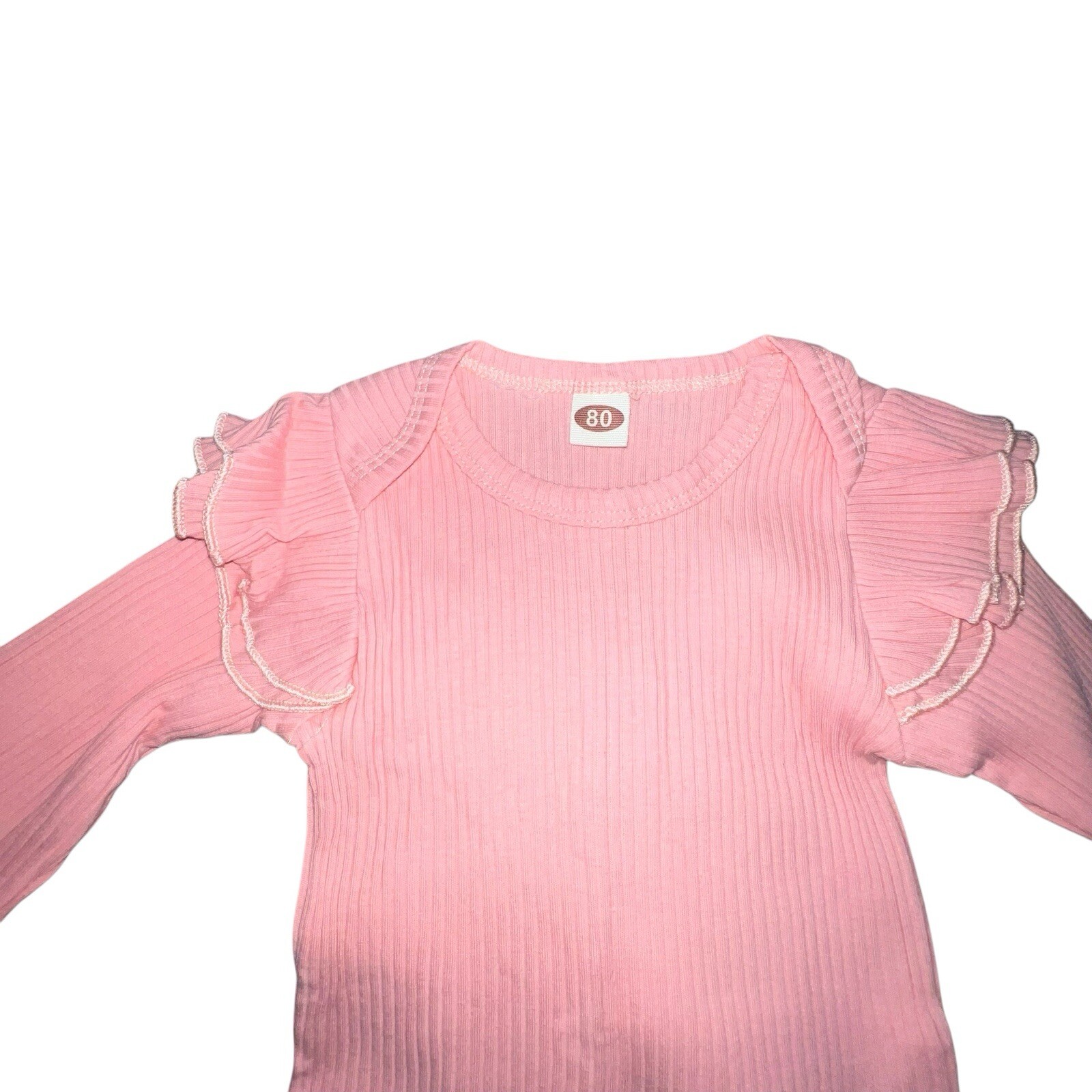 Unbranded Baby Girl Pink Ribbed Bodysuit And Floral Satin Pants 12-18 Months
