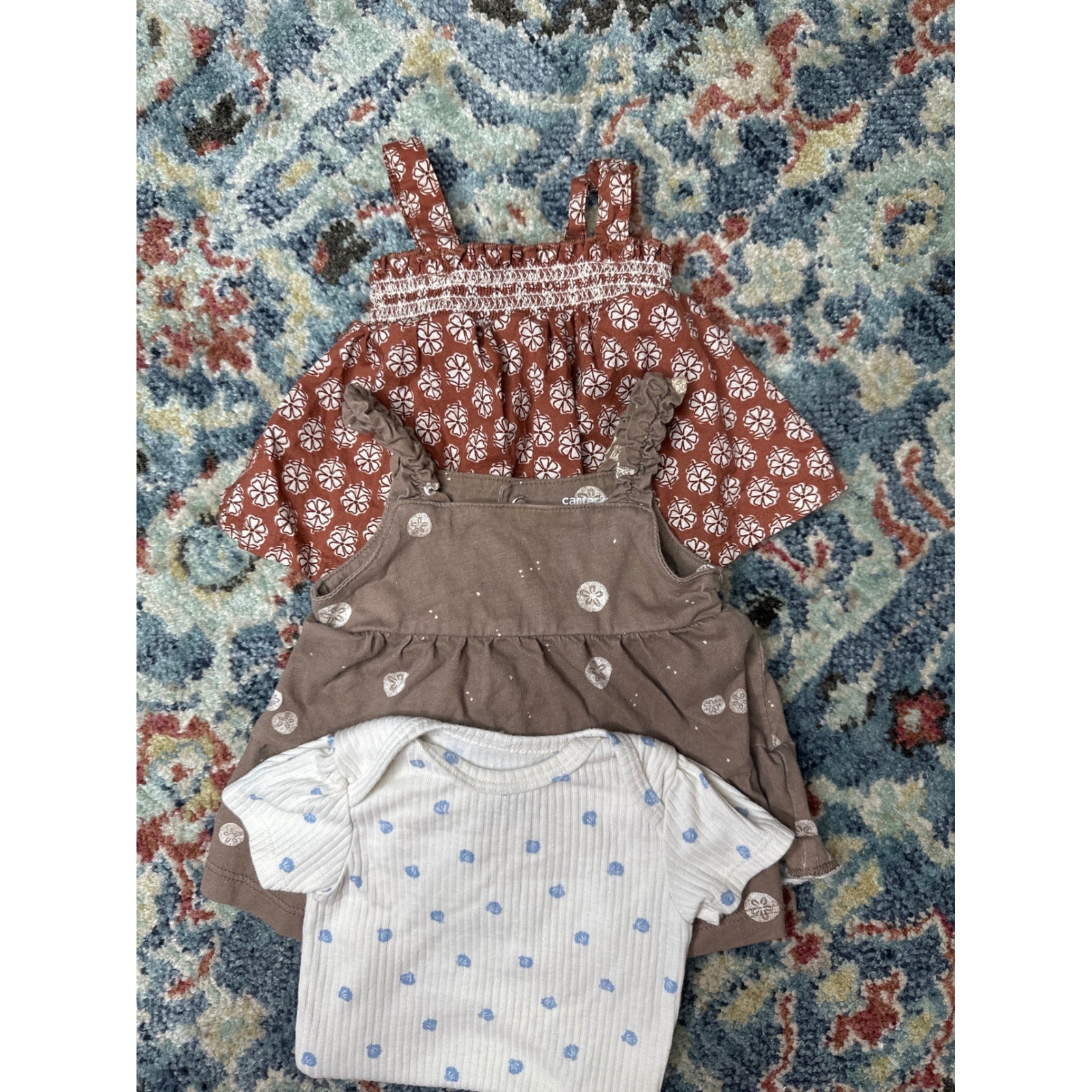 Carter’s Baby Girl 3 Month Rust Brown White Floral Smocked Bundle GUC