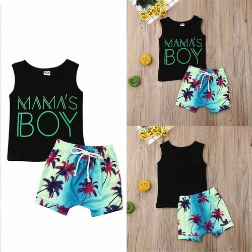 2Pcs Toddler Kid Baby Boy Clothes Vest Top Shorts Day mama´s boy Summer Outfits