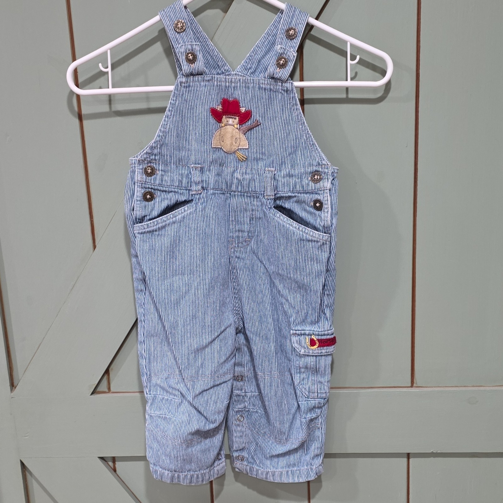 UR it Cowboy Embroidered Denim Overalls Blue 24M 100% Cotton Sleeveless