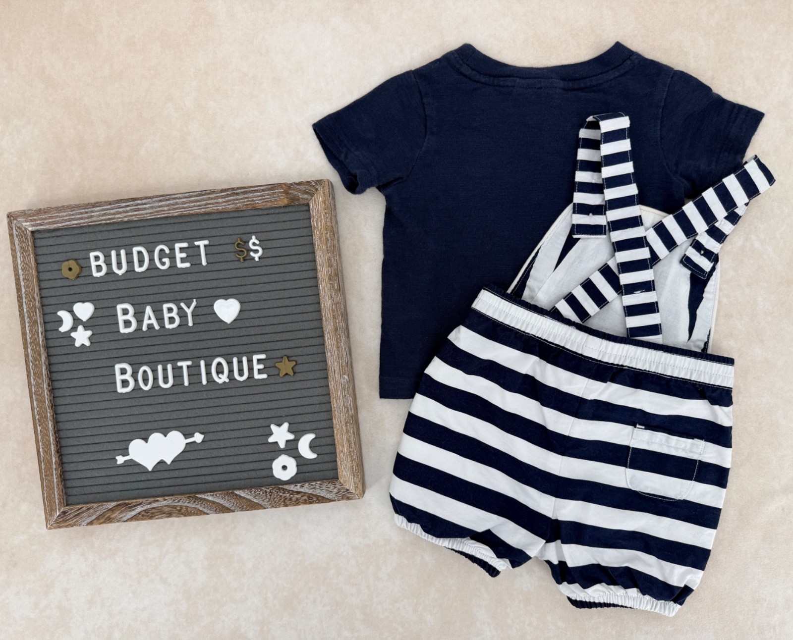 JANIE AND JACK Navy Tee & Striped Overalls Set Outfit Size 3-6 Months